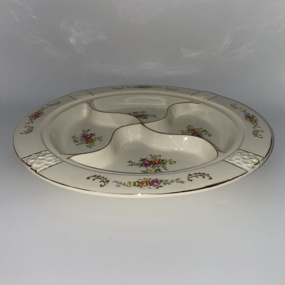 VTG JAPAN HAND PAINTED DIVIDED SERVING DISH PLATTER MULTICOLOR FLORAL No Lid - Picture 5 of 8